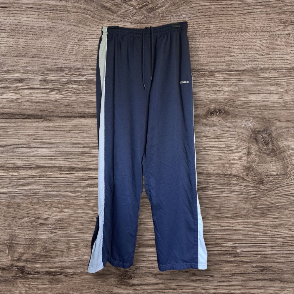 Reebok Mens Windbreaker Warmup Pants Navy Blue Nylon Large Size